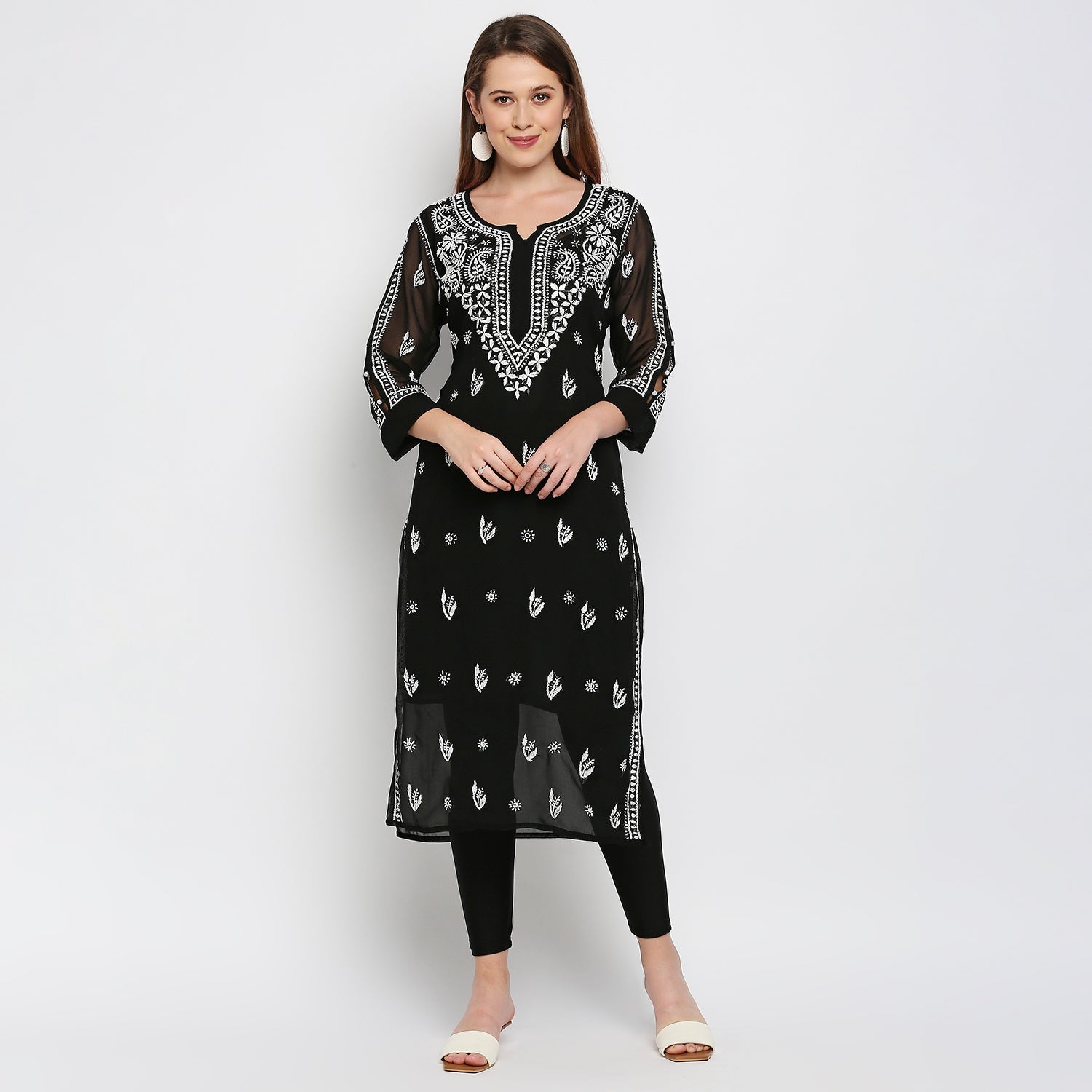 Lucknow Chikankari Hand Embroidered Kurta with matching slip - Indiankala4u