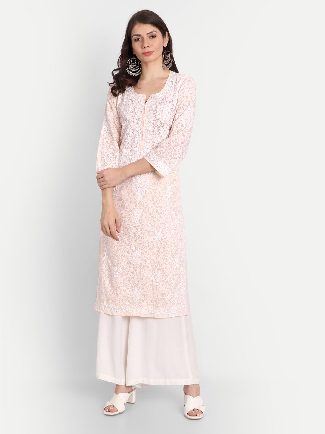 Lucknow Chikankari Hand Embroidered Kurti Brasso Cotton - Indiankala4u