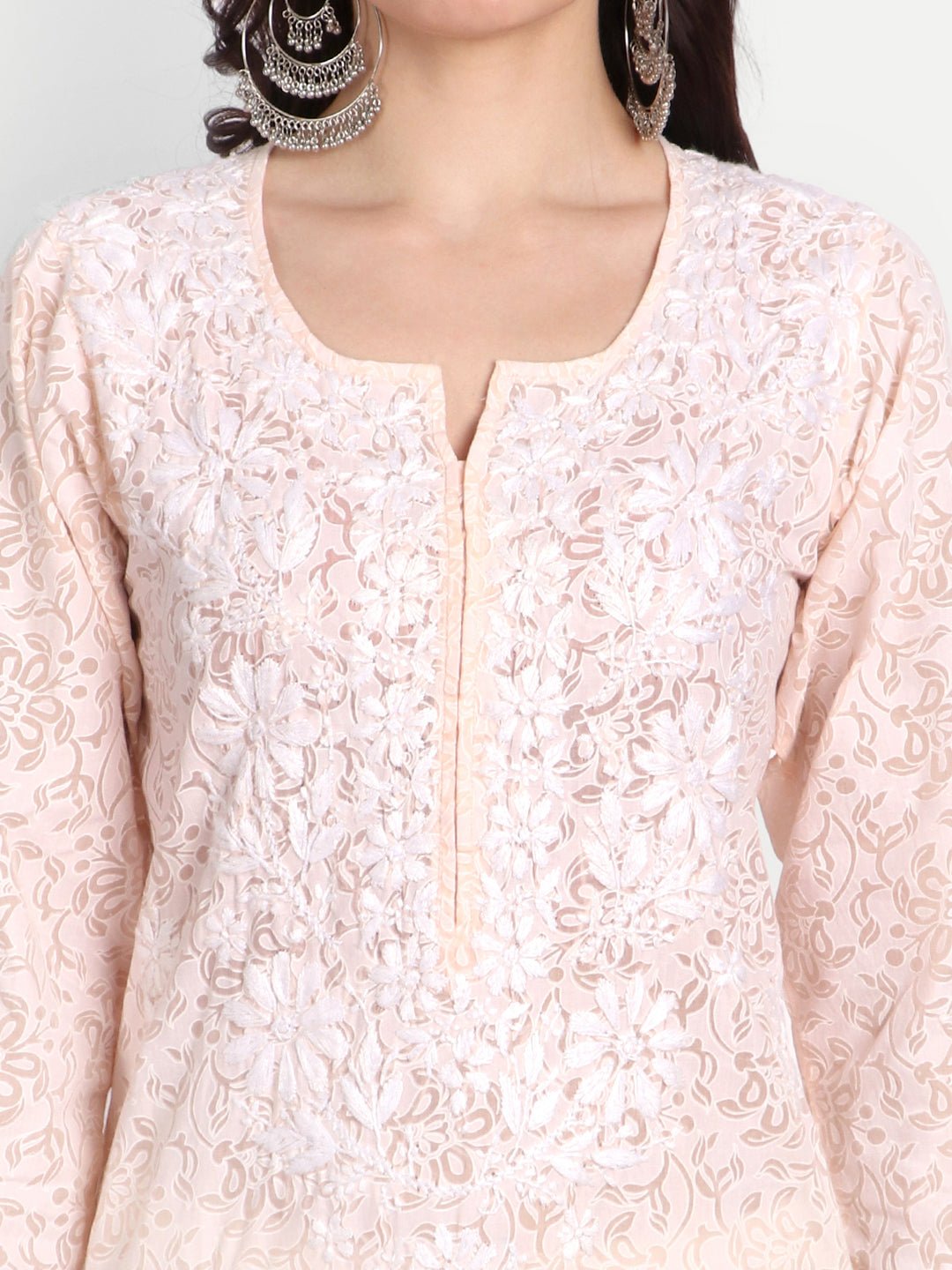 Lucknow Chikankari Hand Embroidered Kurti Brasso Cotton - Indiankala4u