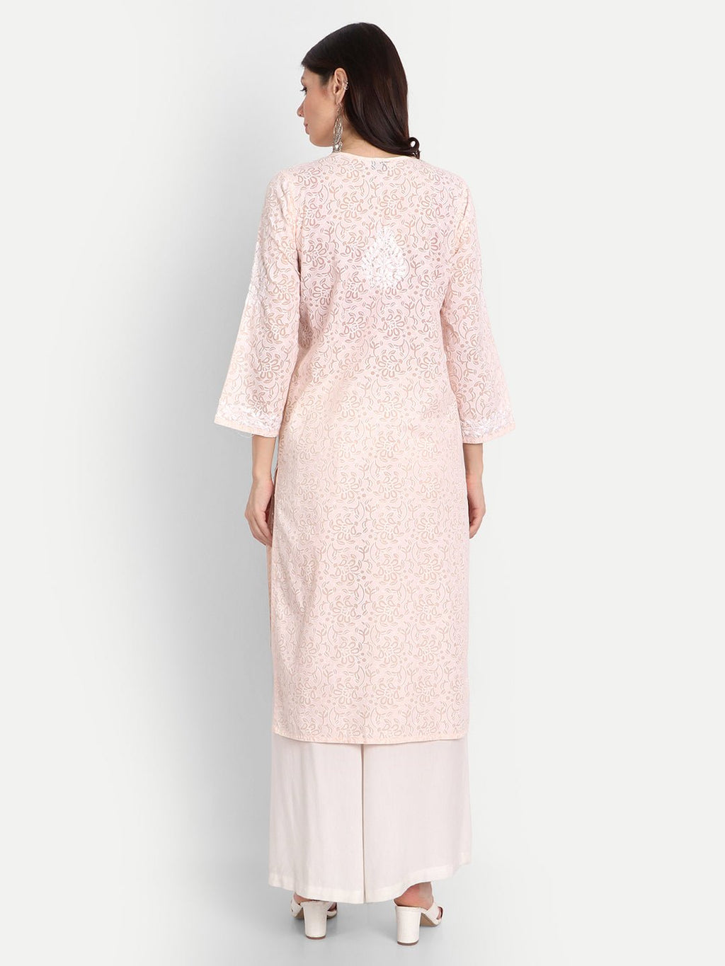 Lucknow Chikankari Hand Embroidered Kurti Brasso Cotton - Indiankala4u