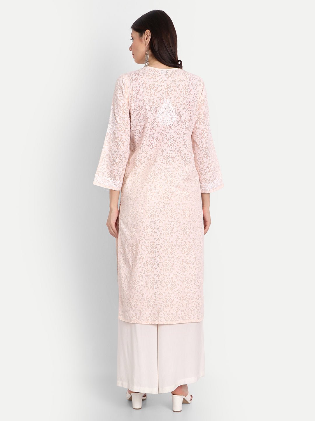 Lucknow Chikankari Hand Embroidered Kurti Brasso Cotton - Indiankala4u