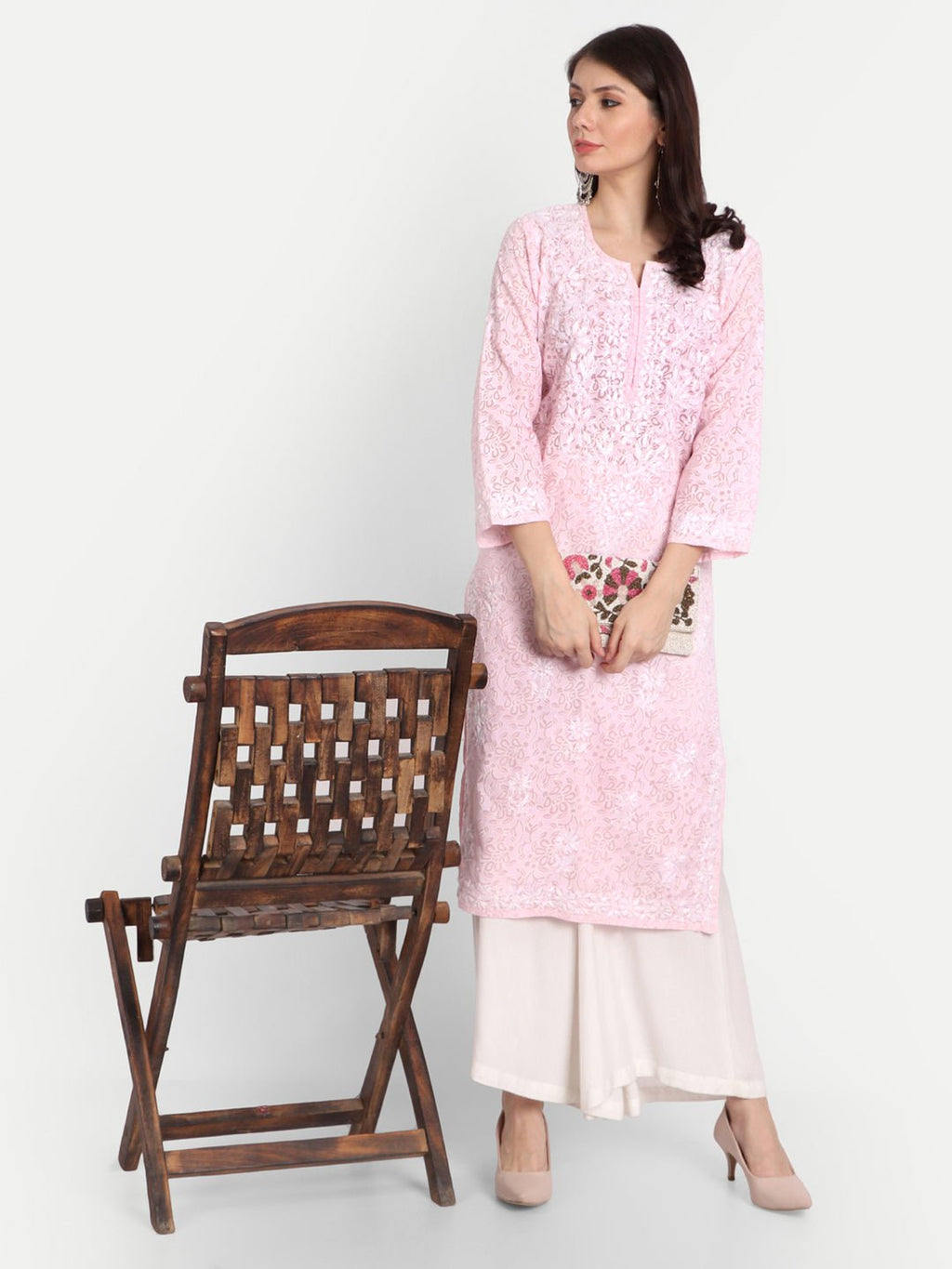 Lucknow Chikankari Hand Embroidered Kurti Brasso Cotton - Indiankala4u