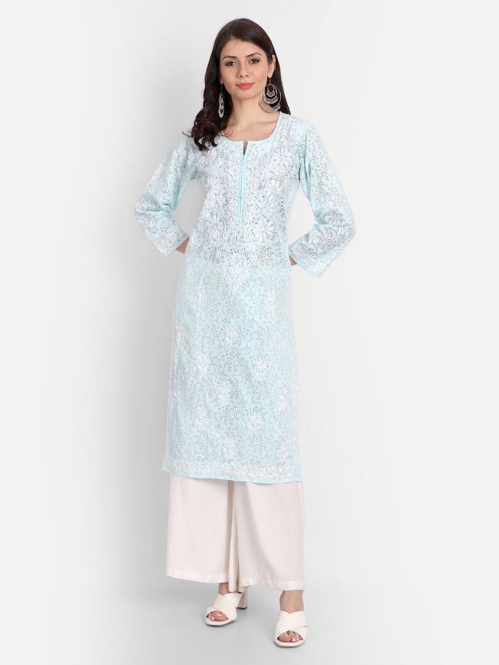 Lucknow Chikankari Hand Embroidered Kurti Brasso Cotton - Indiankala4u