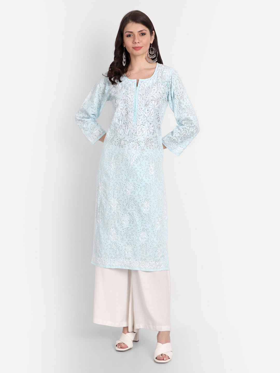 Lucknow Chikankari Hand Embroidered Kurti Brasso Cotton - Indiankala4u