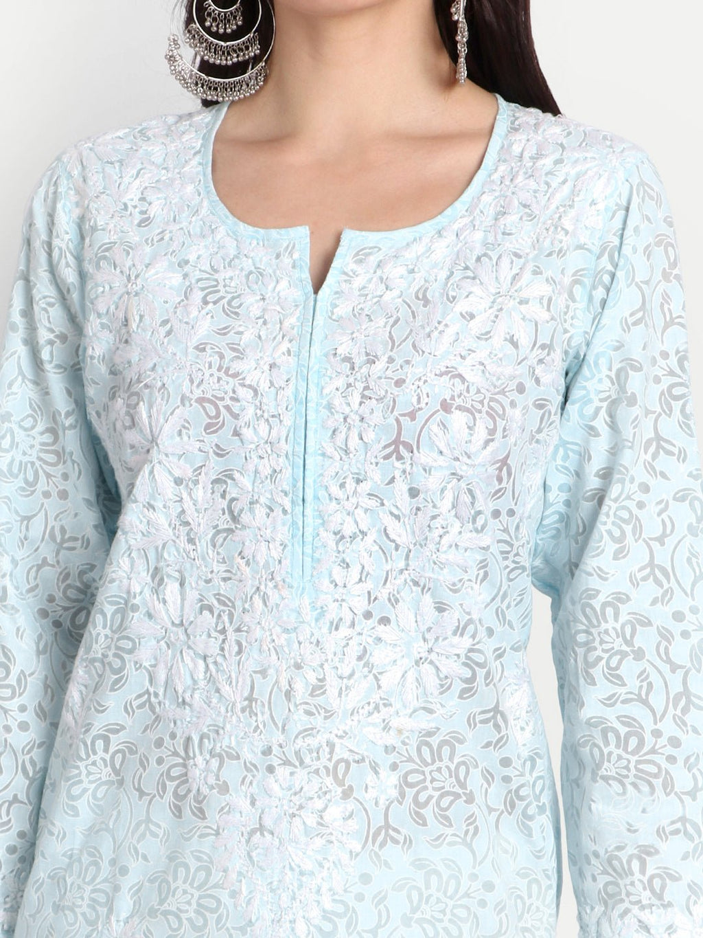 Lucknow Chikankari Hand Embroidered Kurti Brasso Cotton - Indiankala4u