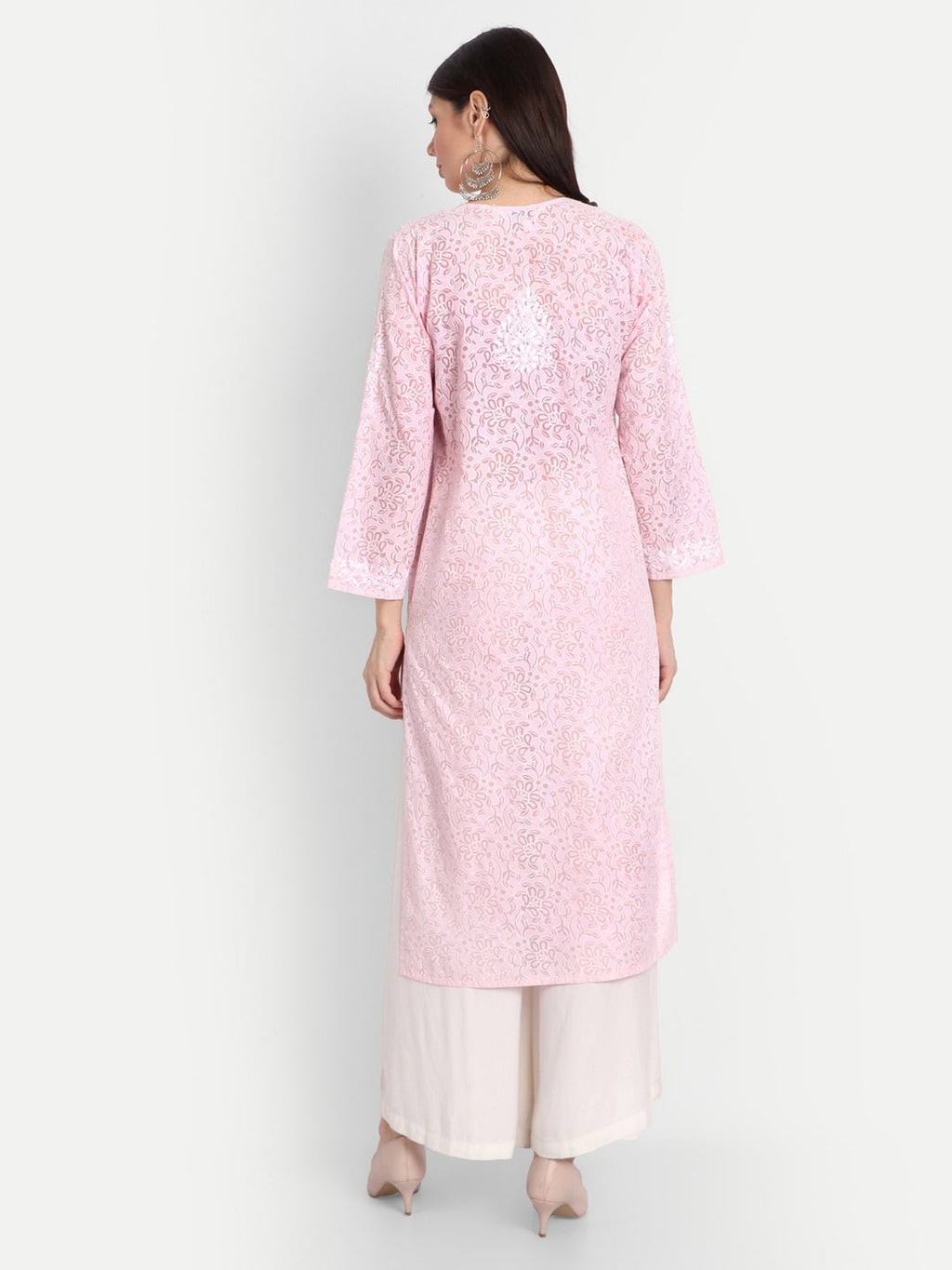 Lucknow Chikankari Hand Embroidered Kurti Brasso Cotton - Indiankala4u