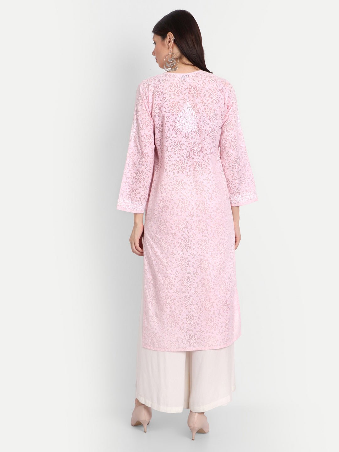 Lucknow Chikankari Hand Embroidered Kurti Brasso Cotton - Indiankala4u