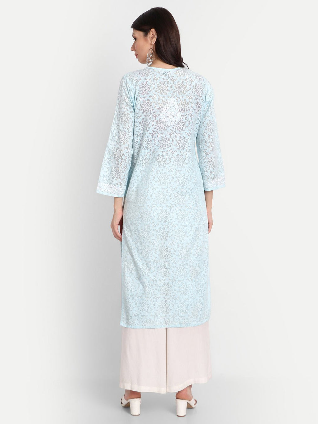 Lucknow Chikankari Hand Embroidered Kurti Brasso Cotton - Indiankala4u