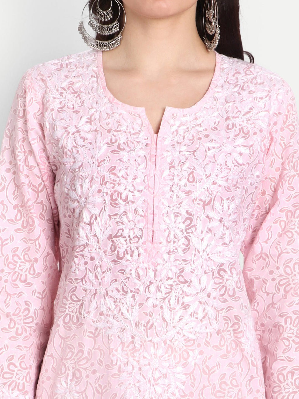 Lucknow Chikankari Hand Embroidered Kurti Brasso Cotton - Indiankala4u