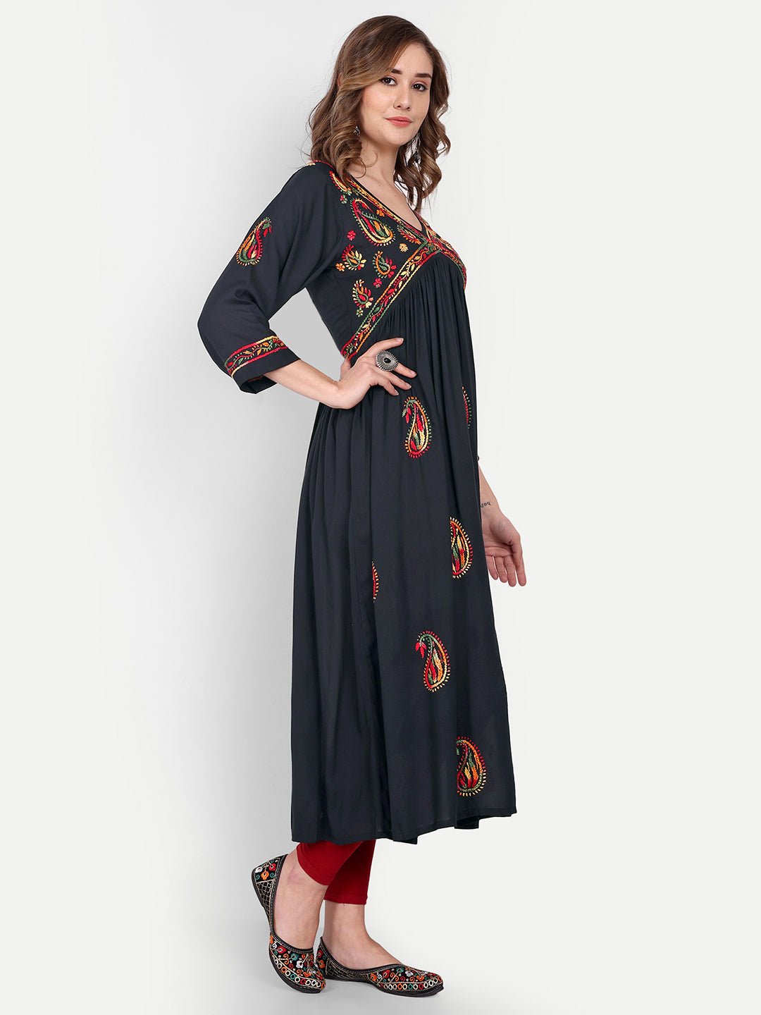 Lucknow Chikankari Hand Embroidered Long kurta for Women Modal Cotton - Indiankala4u