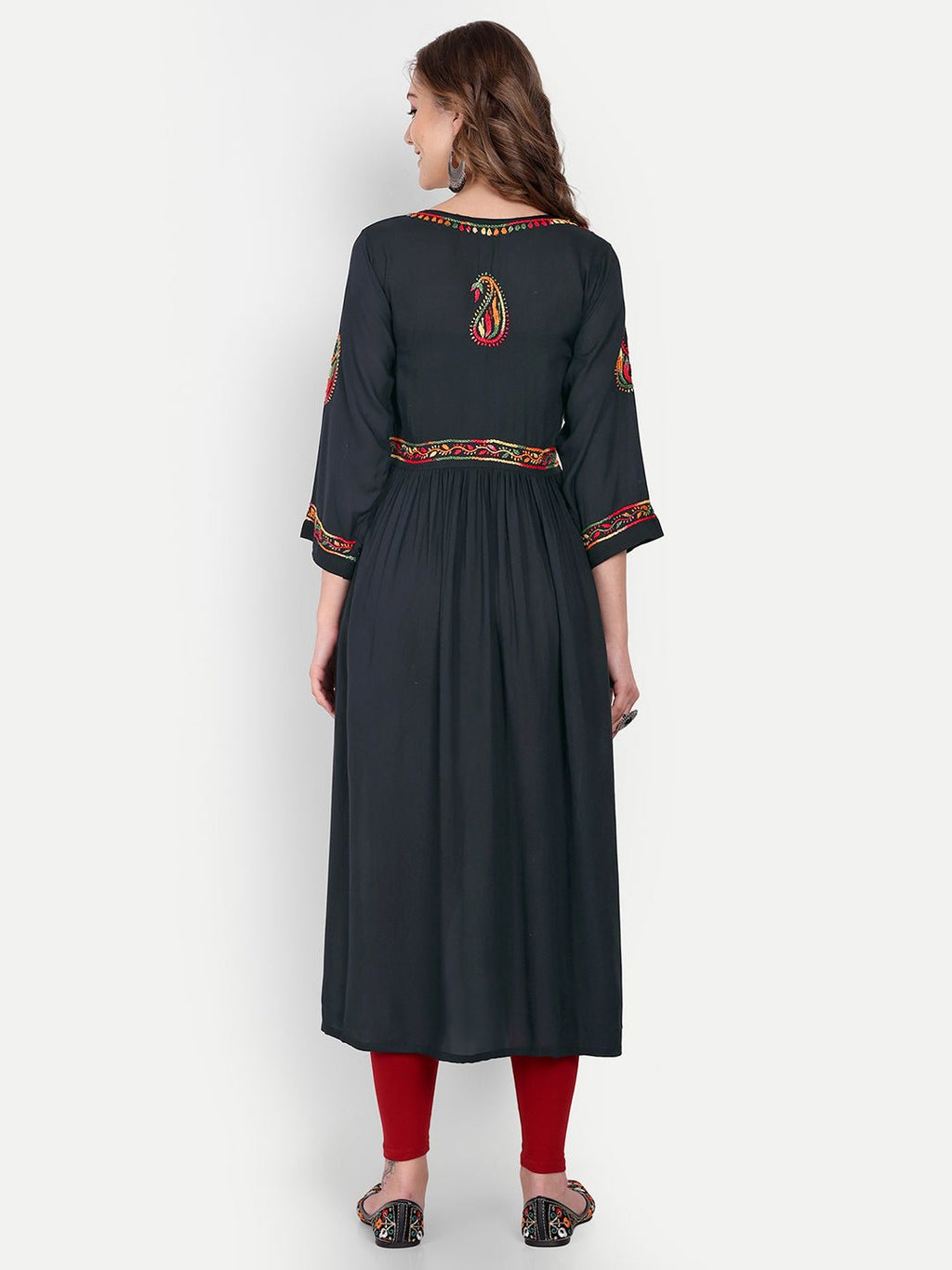 Lucknow Chikankari Hand Embroidered Long kurta for Women Modal Cotton - Indiankala4u