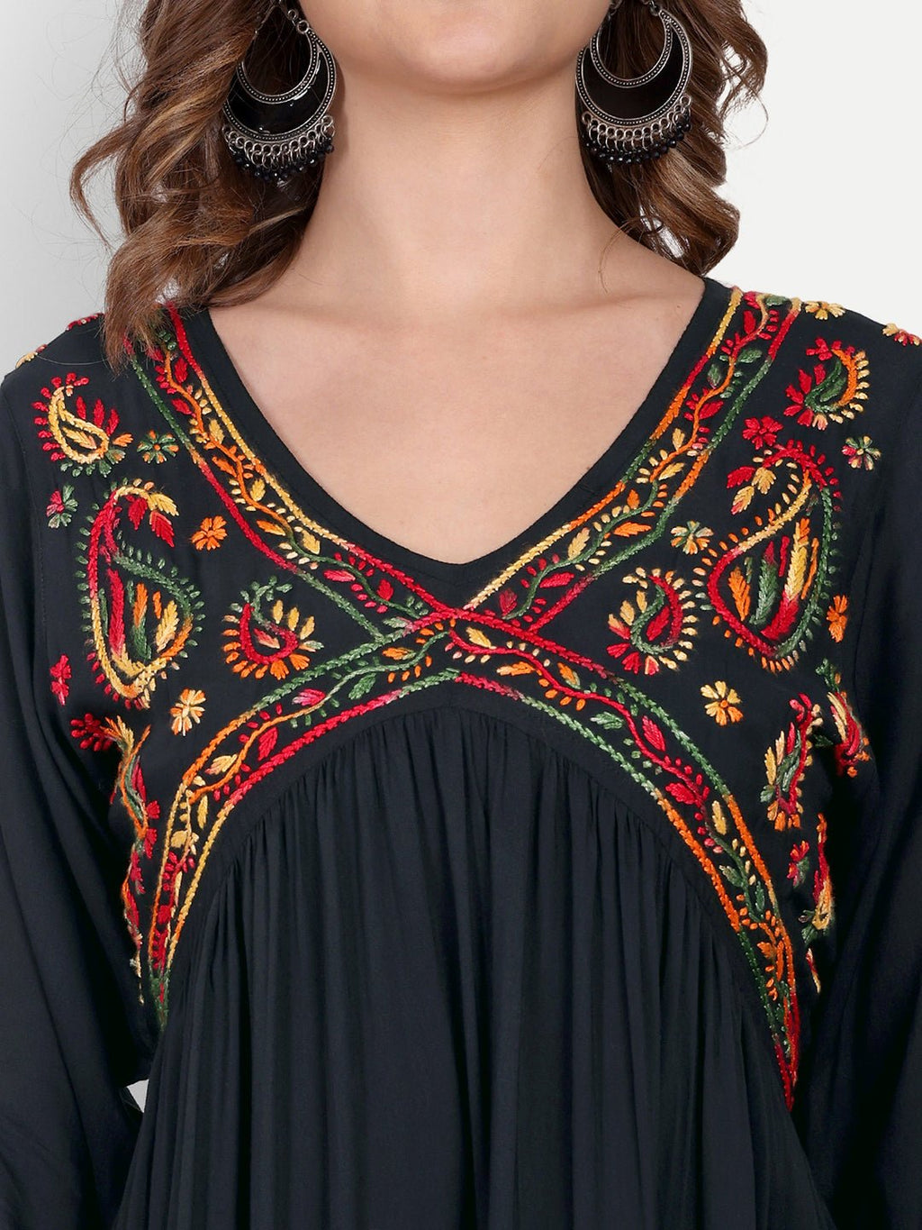 Lucknow Chikankari Hand Embroidered Long kurta for Women Modal Cotton - Indiankala4u