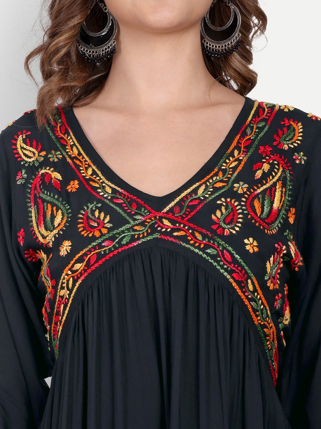 Lucknow Chikankari Hand Embroidered Long kurta for Women Modal Cotton - Indiankala4u