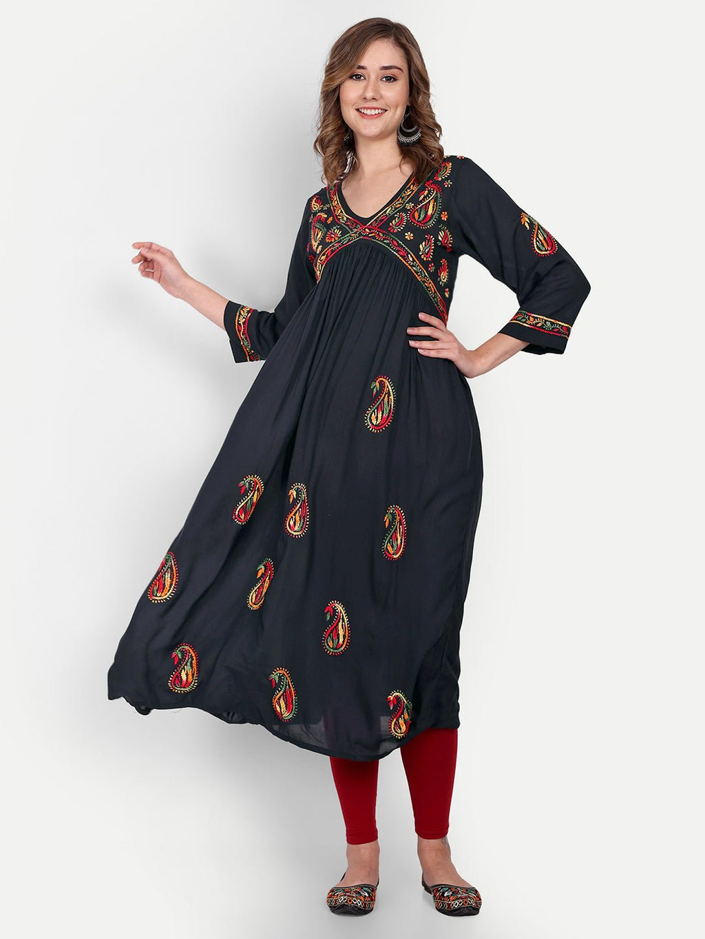 Lucknow Chikankari Hand Embroidered Long kurta for Women Modal Cotton - Indiankala4u