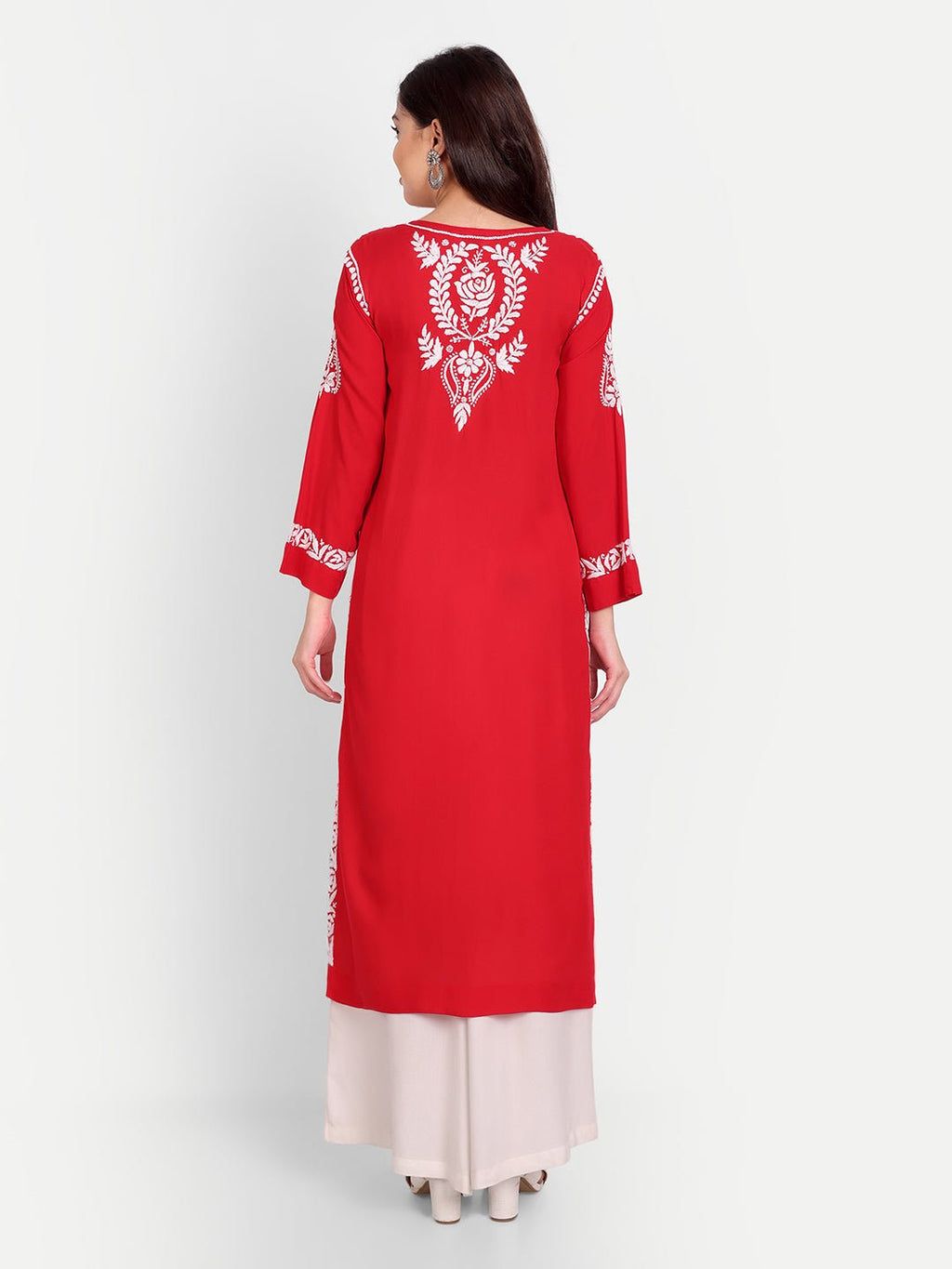 Lucknow Chikankari Hand Embroidered Long kurta Modal Cotton - Indiankala4u