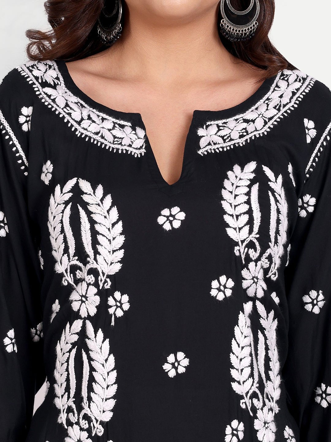 Lucknow Chikankari Hand Embroidered Long kurta Modal Cotton - Indiankala4u