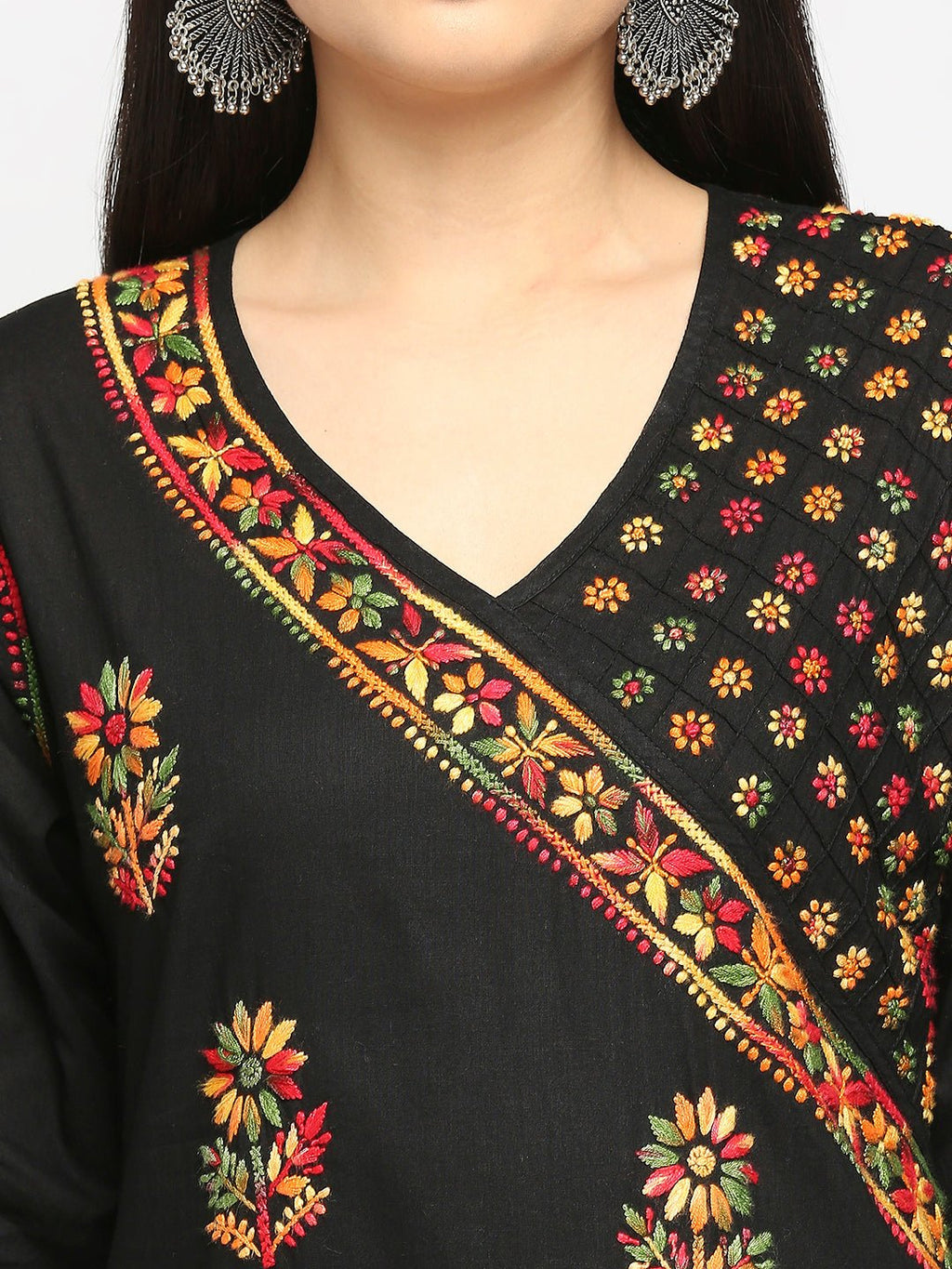 Lucknow chikankari Hand Embroidered Long Kurti for Women, Plus Sizes - Indiankala4u