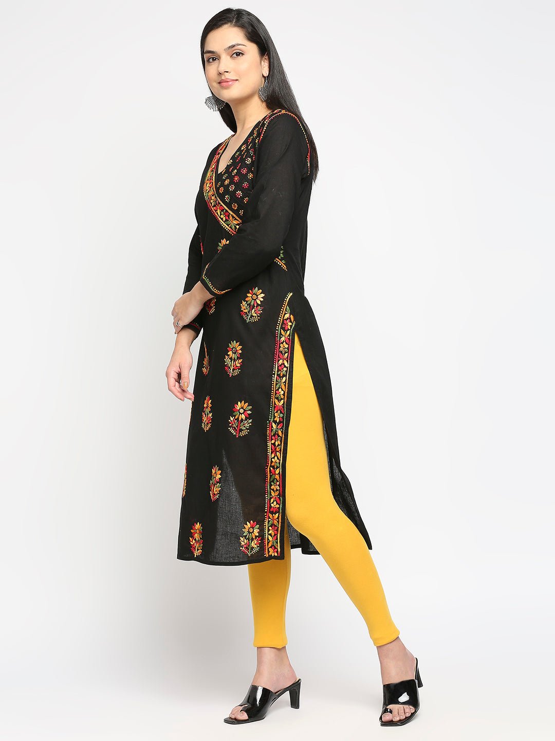 Lucknow chikankari Hand Embroidered Long Kurti for Women, Plus Sizes - Indiankala4u
