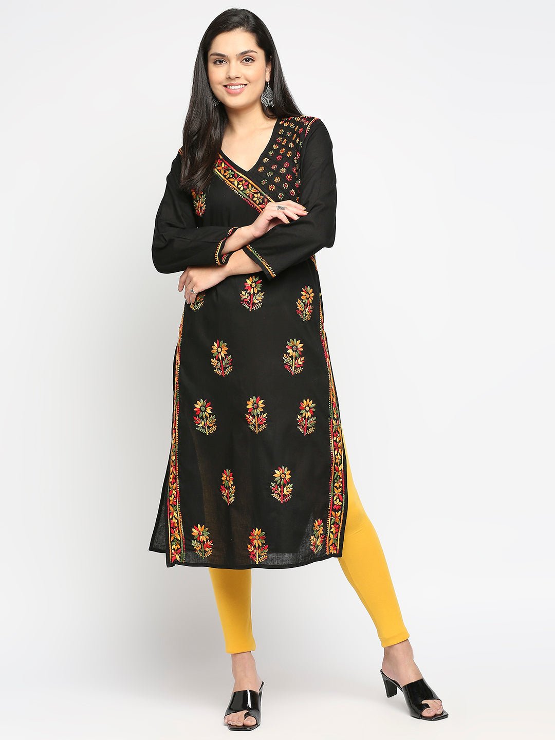 Lucknow chikankari Hand Embroidered Long Kurti for Women, Plus Sizes - Indiankala4u