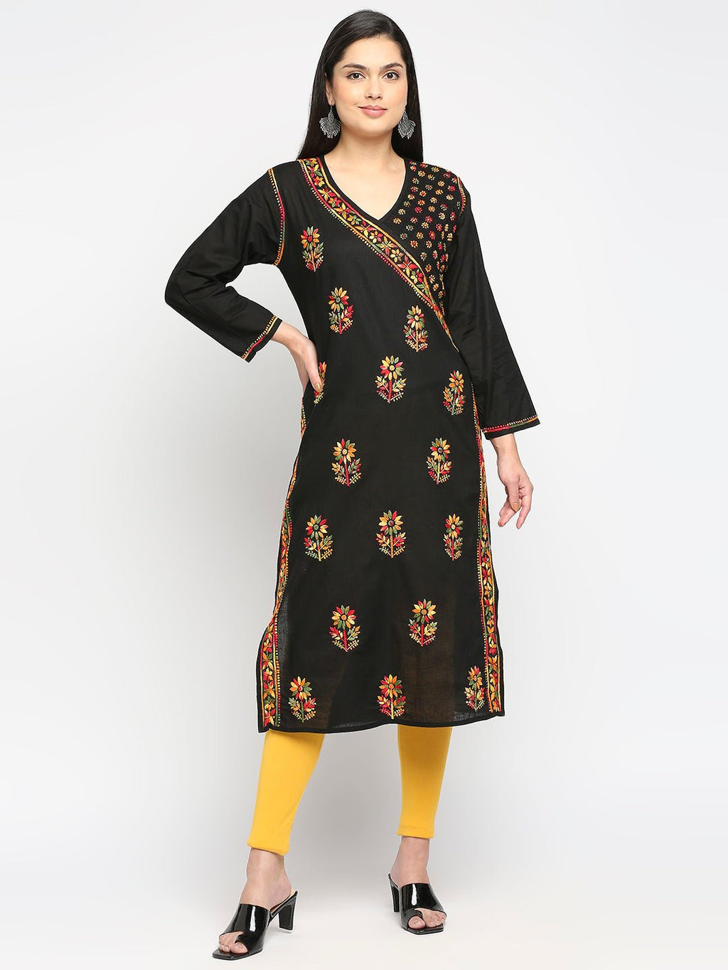 Lucknow chikankari Hand Embroidered Long Kurti for Women, Plus Sizes - Indiankala4u
