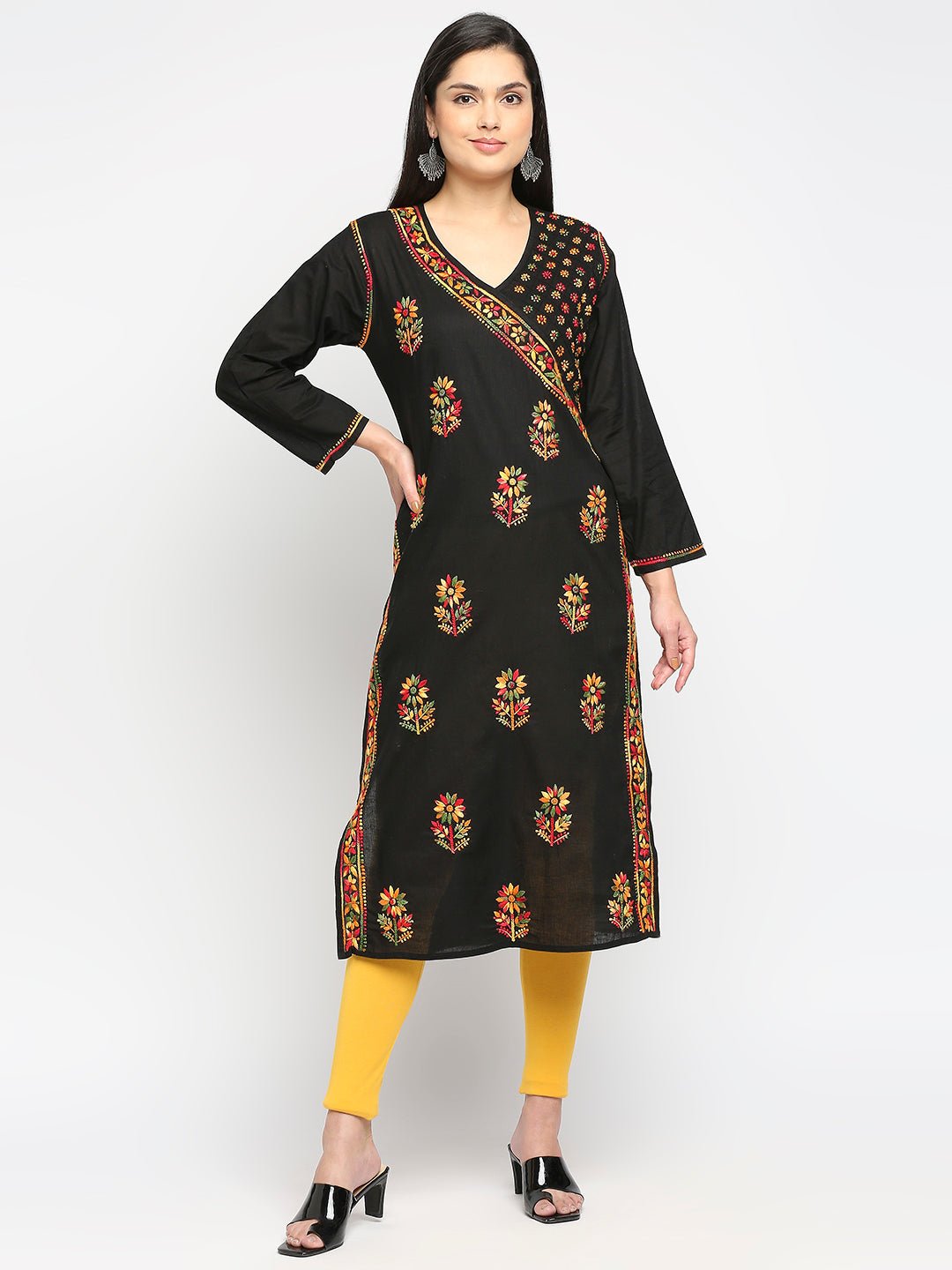 Lucknow chikankari Hand Embroidered Long Kurti for Women, Plus Sizes - Indiankala4u