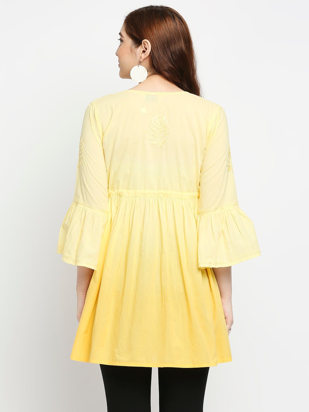 Lucknow Chikankari Hand Embroidered Peplum Fit and Flared Top Shaded Short Kurta Cotton - Indiankala4u