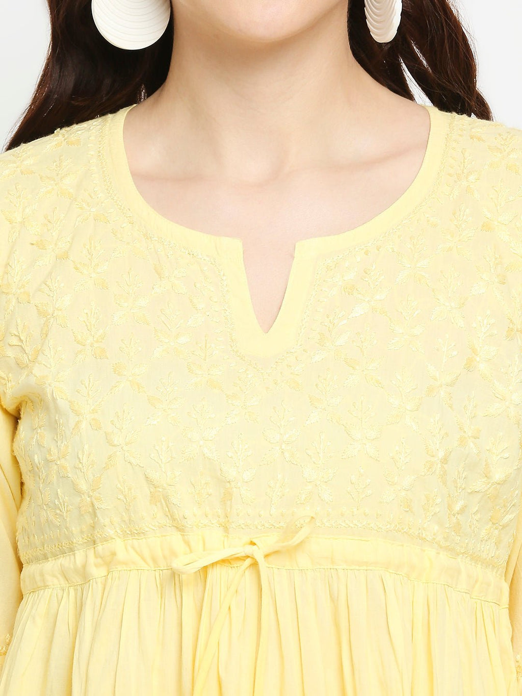 Lucknow Chikankari Hand Embroidered Peplum Fit and Flared Top Shaded Short Kurta Cotton - Indiankala4u