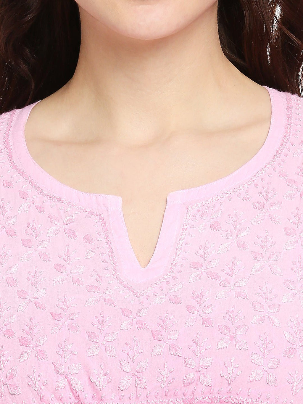 Lucknow Chikankari Hand Embroidered Peplum Fit and Flared Top Shaded Short Kurta Cotton - Indiankala4u