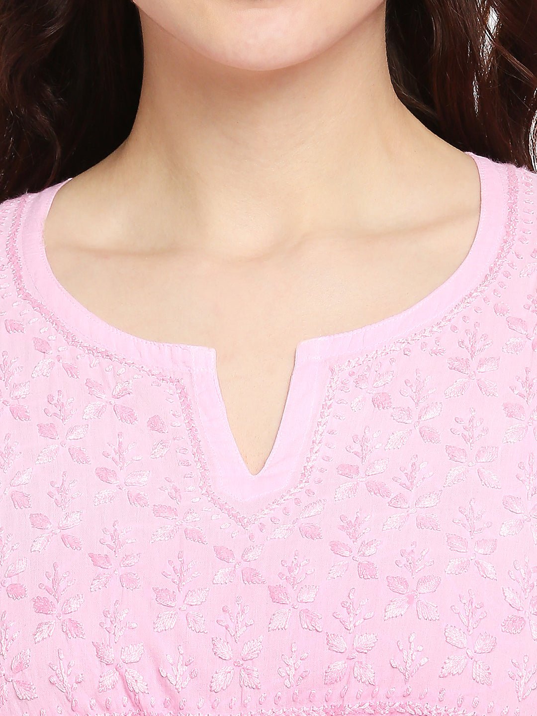 Lucknow Chikankari Hand Embroidered Peplum Fit and Flared Top Shaded Short Kurta Cotton - Indiankala4u