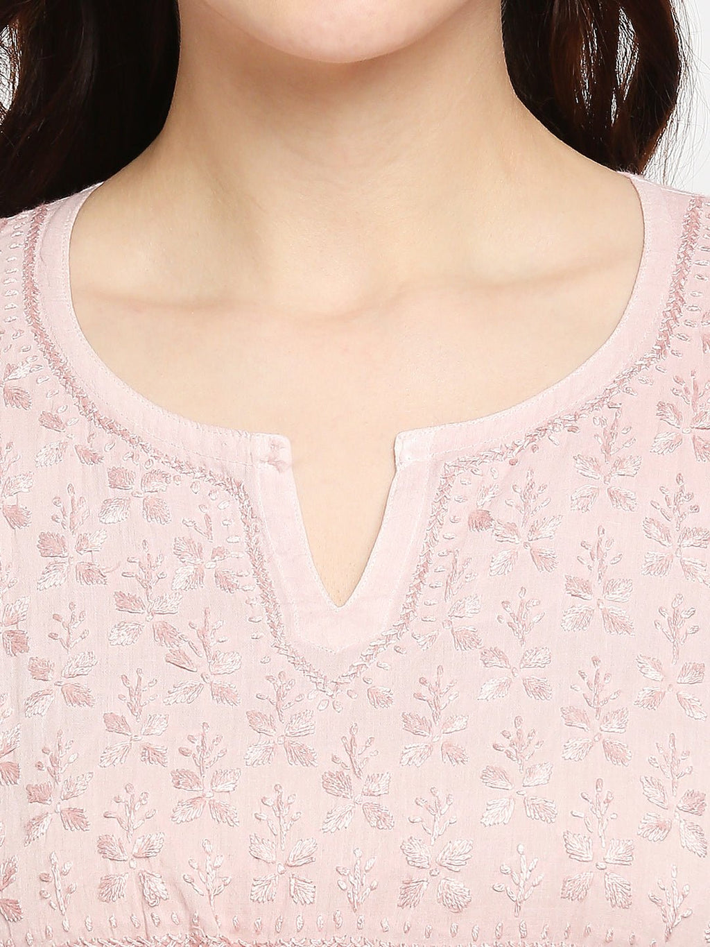 Lucknow Chikankari Hand Embroidered Peplum Fit and Flared Top Shaded Short Kurti Cotton - Indiankala4u