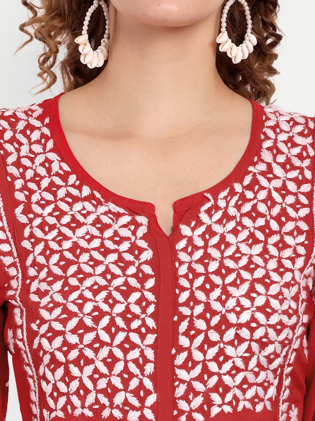 Lucknow Chikankari Hand Embroidered Peplum Fit and Flared Top Short Kurta - Indiankala4u