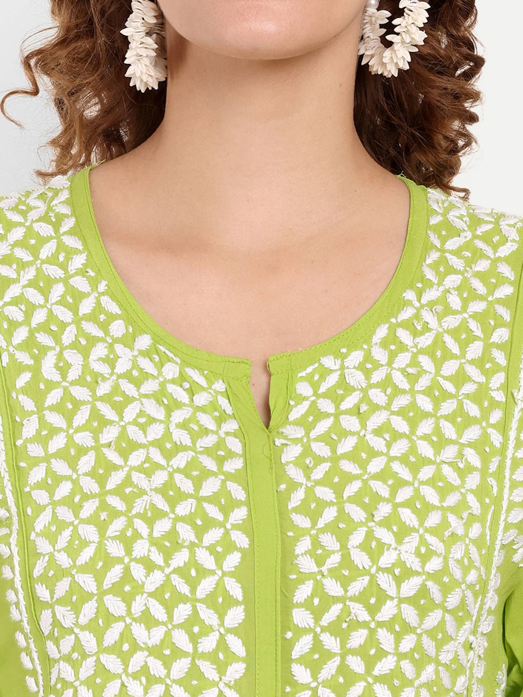 Lucknow Chikankari Hand Embroidered Peplum Fit and Flared Top Short Kurta - Indiankala4u