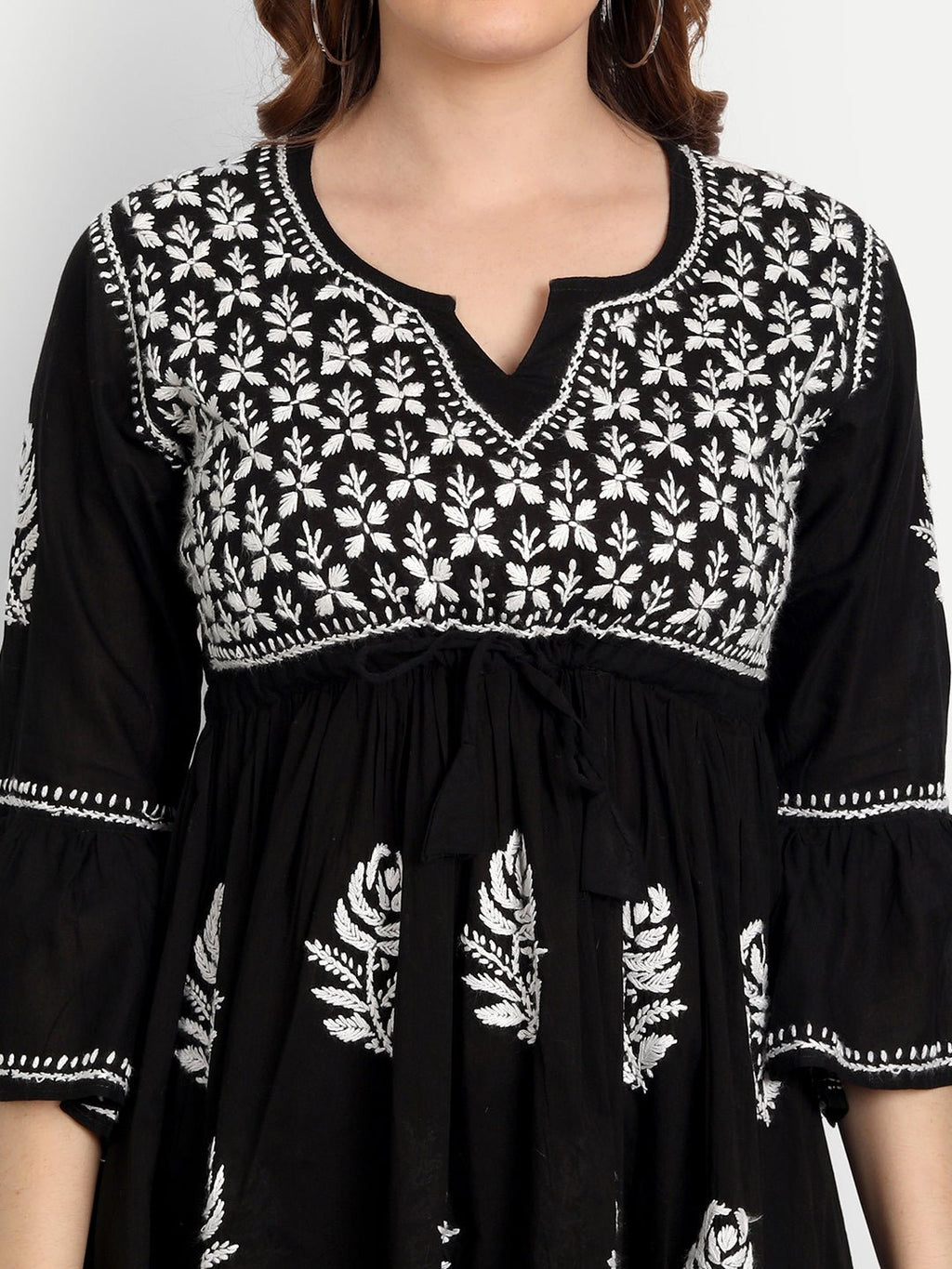 Lucknow Chikankari Hand Embroidered Peplum Fit and Flared Top Short Kurti - Indiankala4u