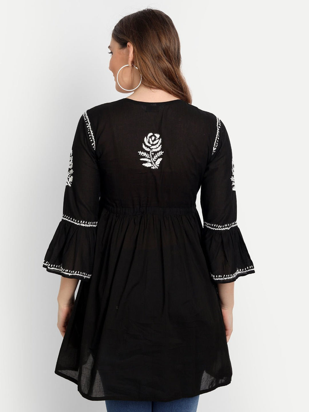 Lucknow Chikankari Hand Embroidered Peplum Fit and Flared Top Short Kurti - Indiankala4u