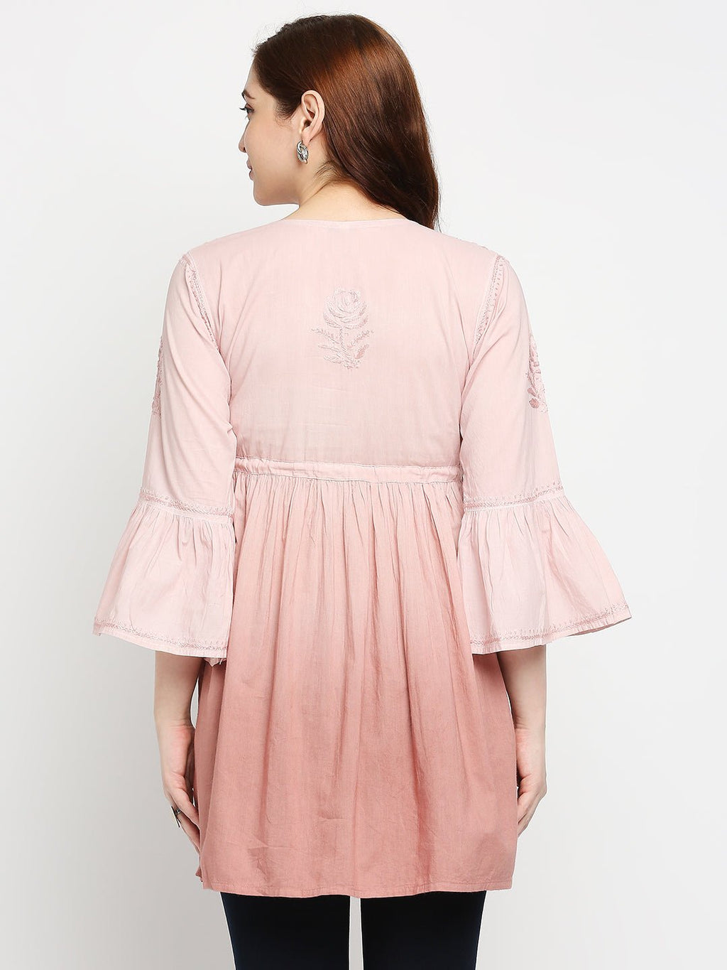 Lucknow Chikankari Hand Embroidered Peplum Fit and Flared Top Short Kurti - Indiankala4u