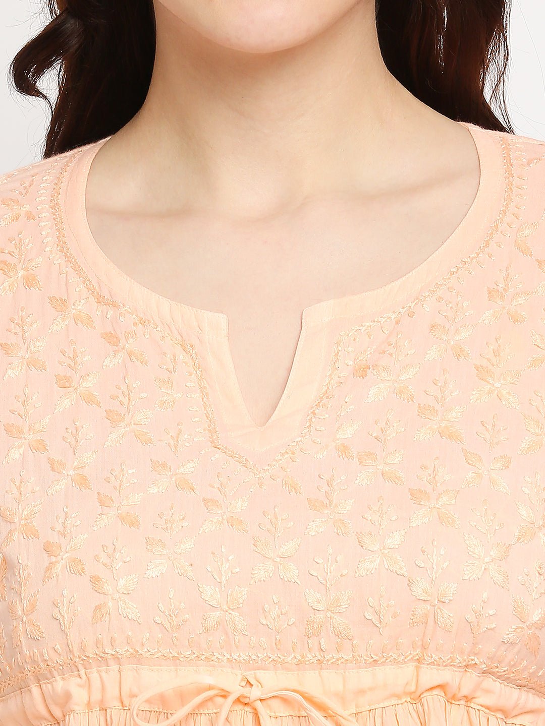 Lucknow Chikankari Hand Embroidered Peplum Fit and Flared Top Short Kurti - Indiankala4u