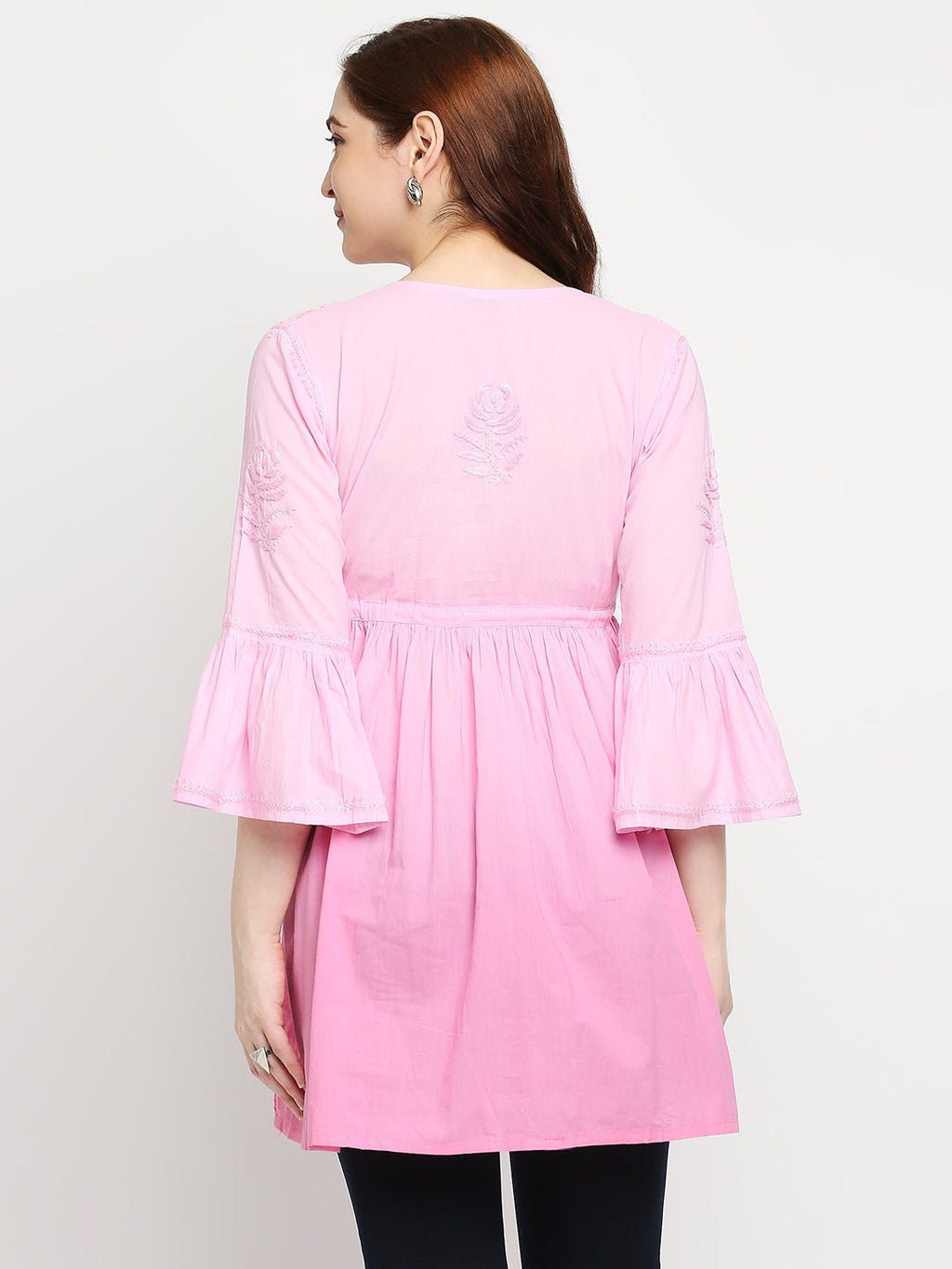 Lucknow Chikankari Hand Embroidered Peplum Fit and Flared Top Short Kurti - Indiankala4u