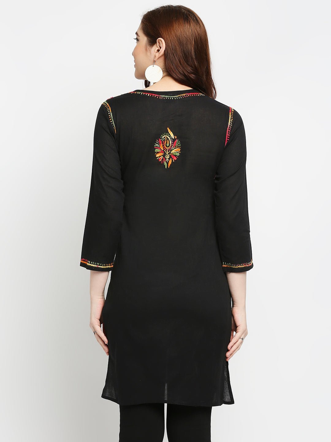 Lucknow Chikankari Hand embroidered Short kurta Cotton - Indiankala4u