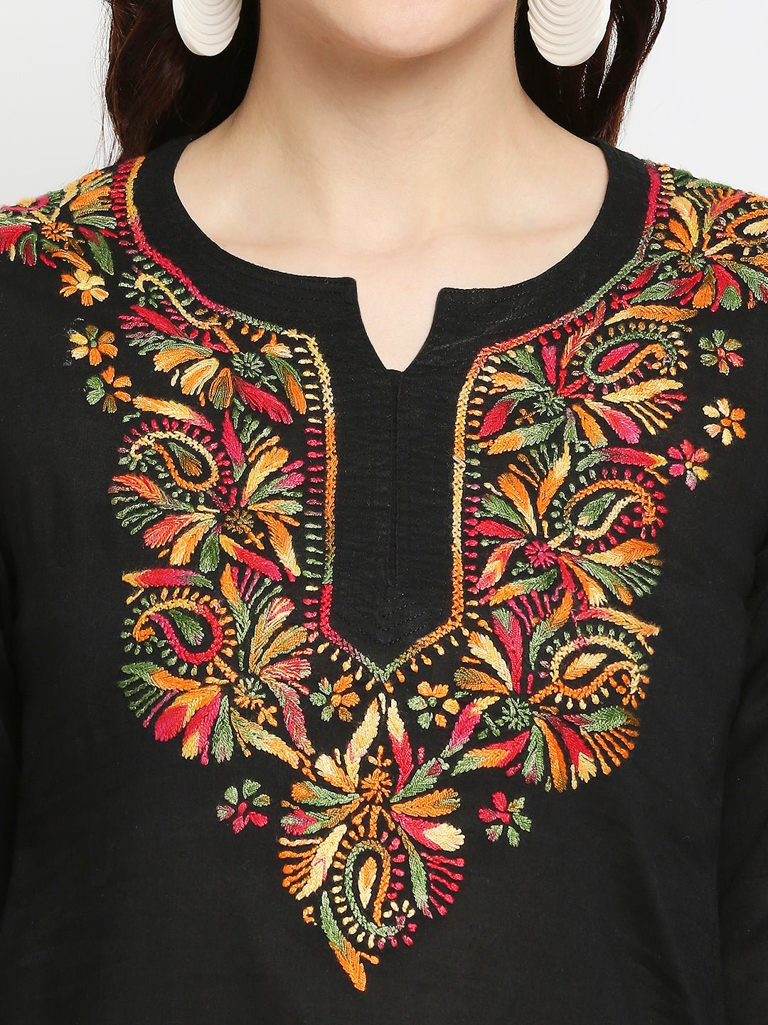 Lucknow Chikankari Hand embroidered Short kurta Cotton - Indiankala4u