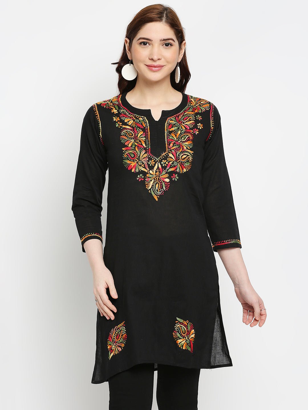 Lucknow Chikankari Hand embroidered Short kurta Cotton - Indiankala4u