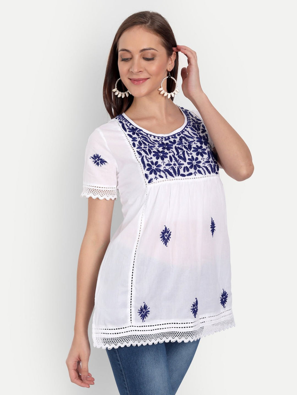 Lucknow Chikankari Hand Embroidered Top - Indiankala4u