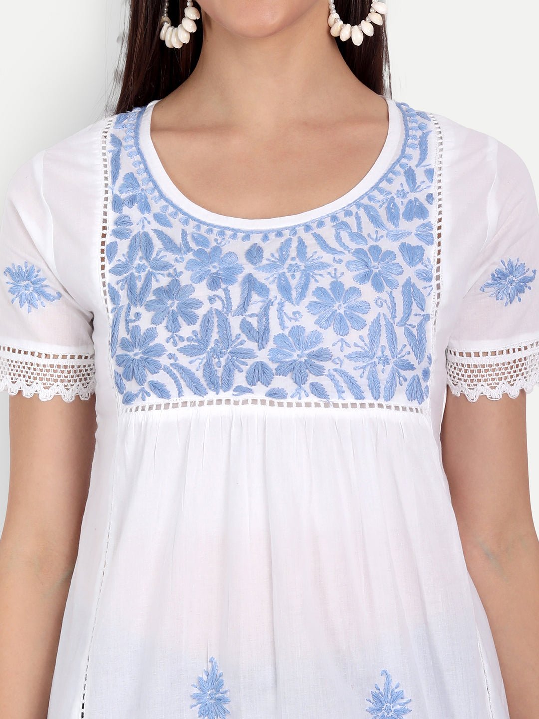 Lucknow Chikankari Hand Embroidered Top - Indiankala4u