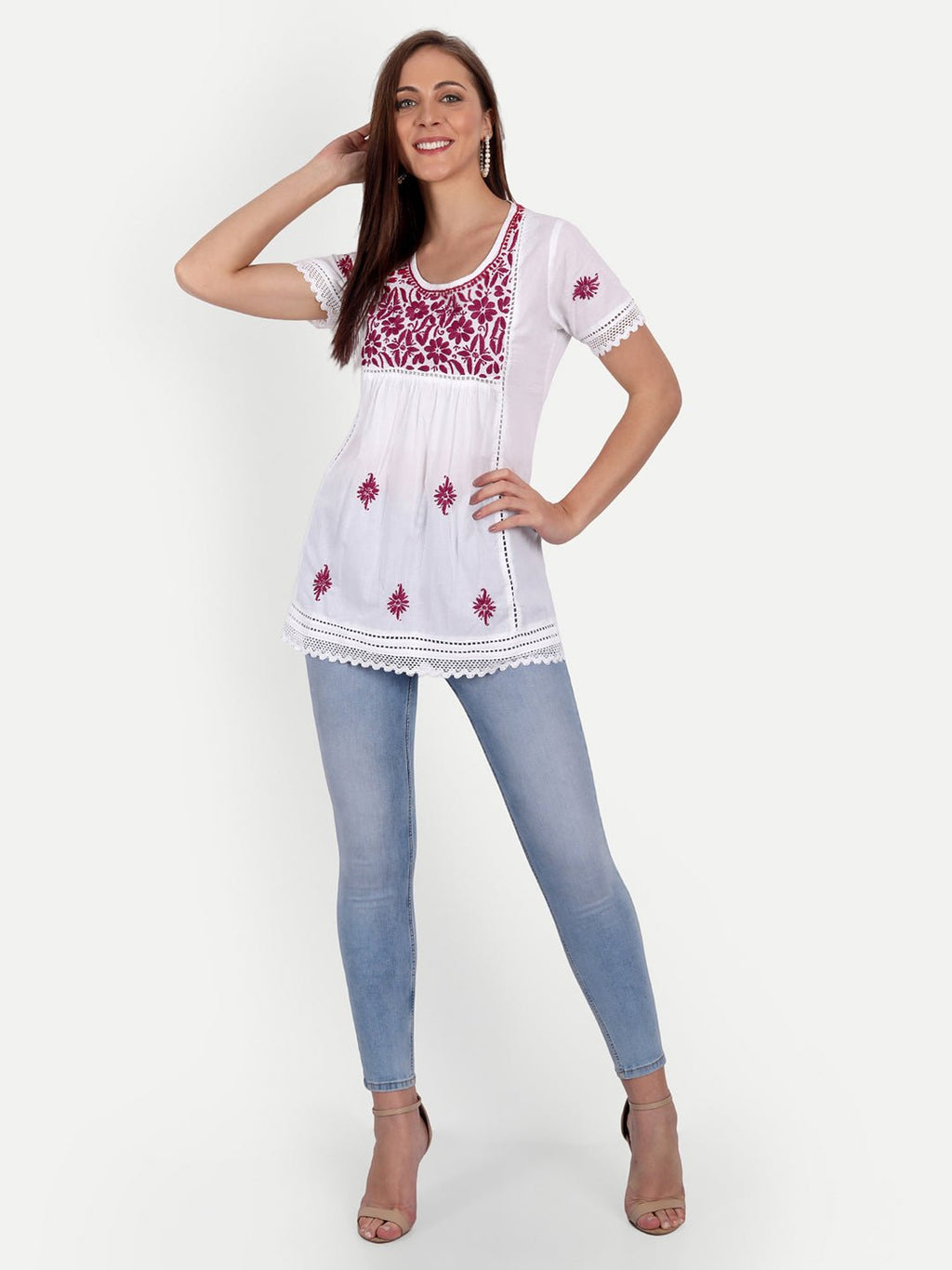 Lucknow Chikankari Hand Embroidered Top - Indiankala4u