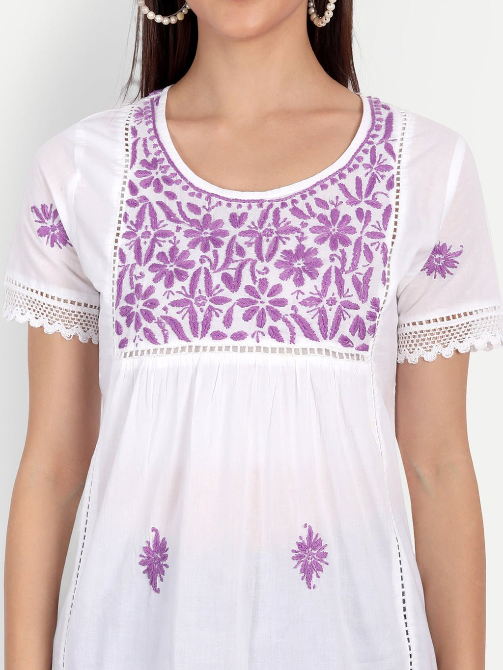 Lucknow Chikankari Hand Embroidered Top - Indiankala4u