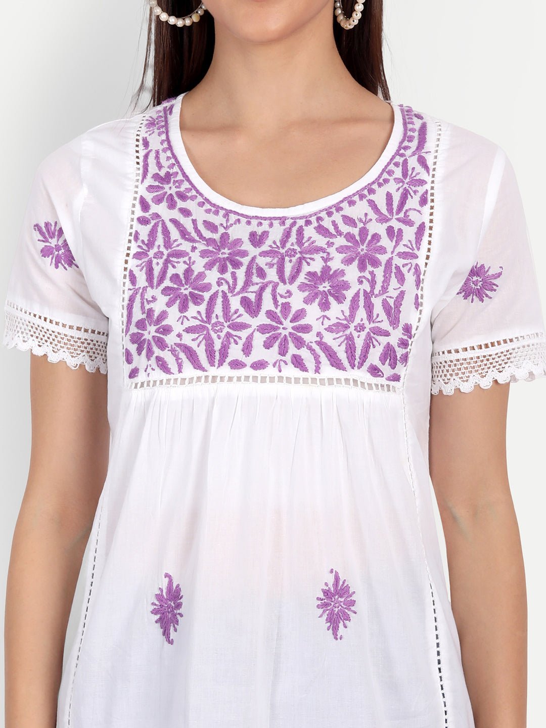 Lucknow Chikankari Hand Embroidered Top - Indiankala4u