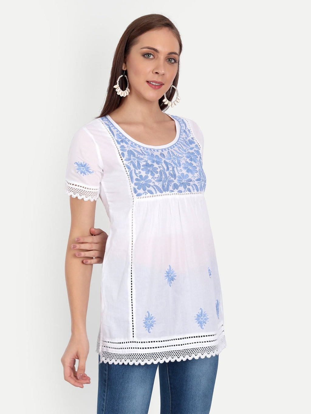Lucknow Chikankari Hand Embroidered Top - Indiankala4u