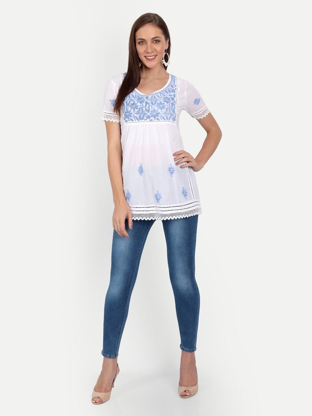 Lucknow Chikankari Hand Embroidered Top - Indiankala4u