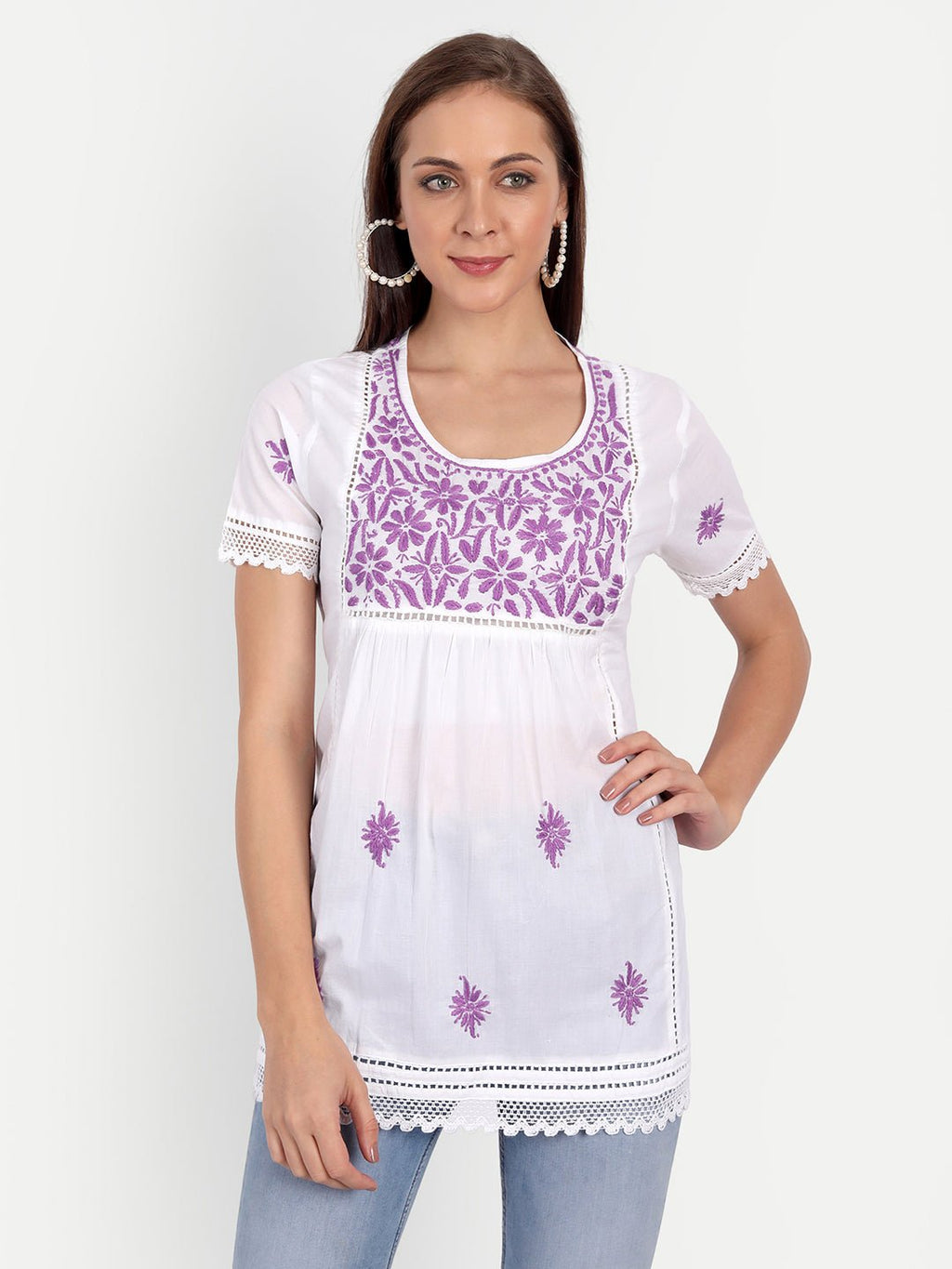 Lucknow Chikankari Hand Embroidered Top - Indiankala4u