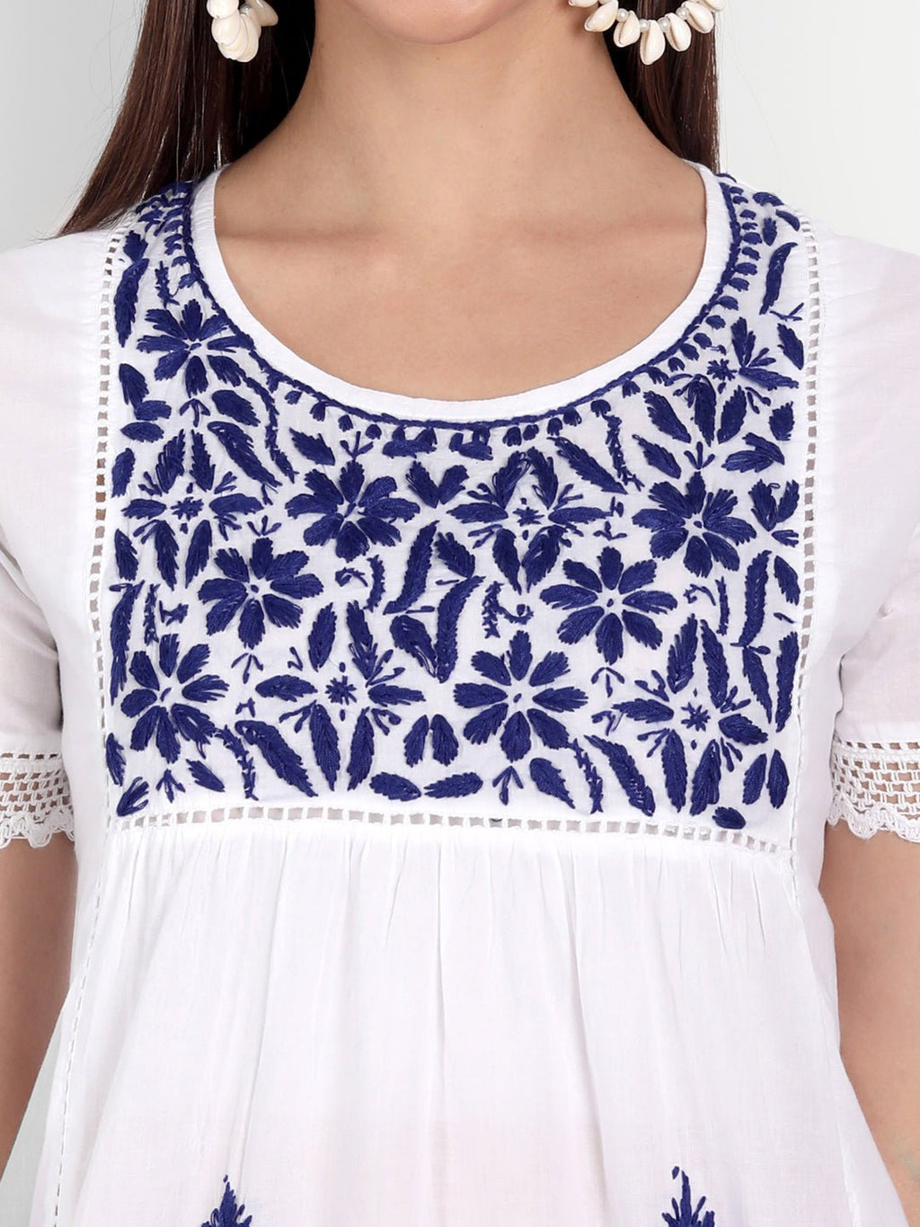 Lucknow Chikankari Hand Embroidered Top - Indiankala4u