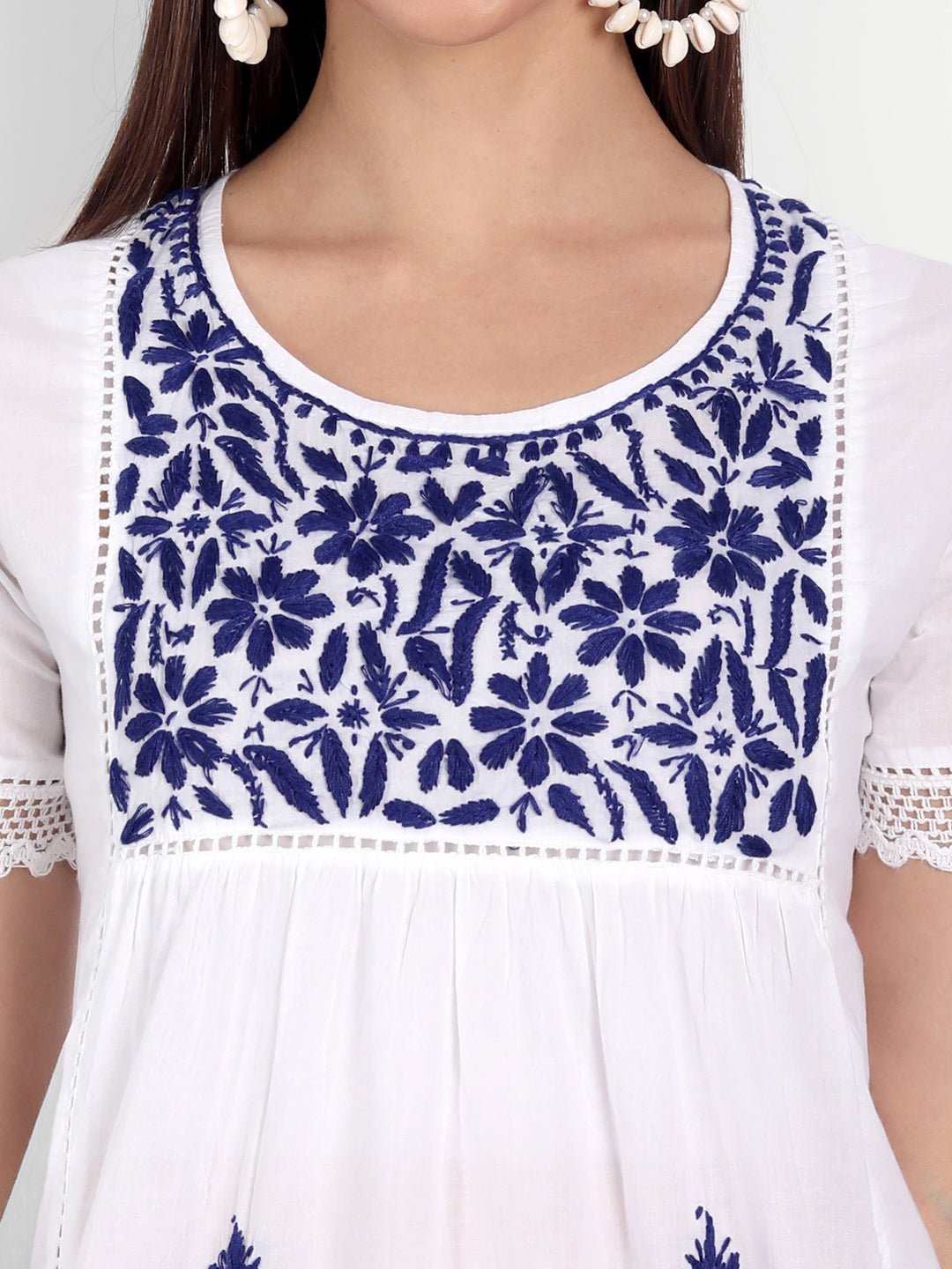 Lucknow Chikankari Hand Embroidered Top - Indiankala4u